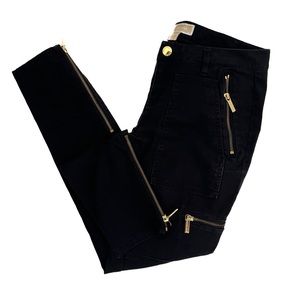 Michael Kors Black Skinny Utility Cargo Pants With Contrasting Gold Zipp…